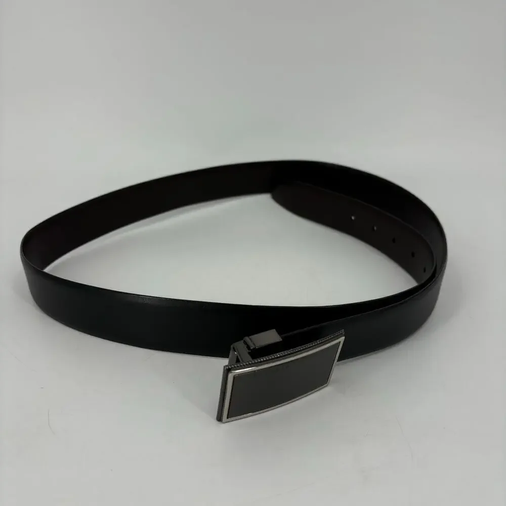 Perry Ellis Bonded Leather Belt Reversible Buckle Black or‎ Brown Men's Size 42